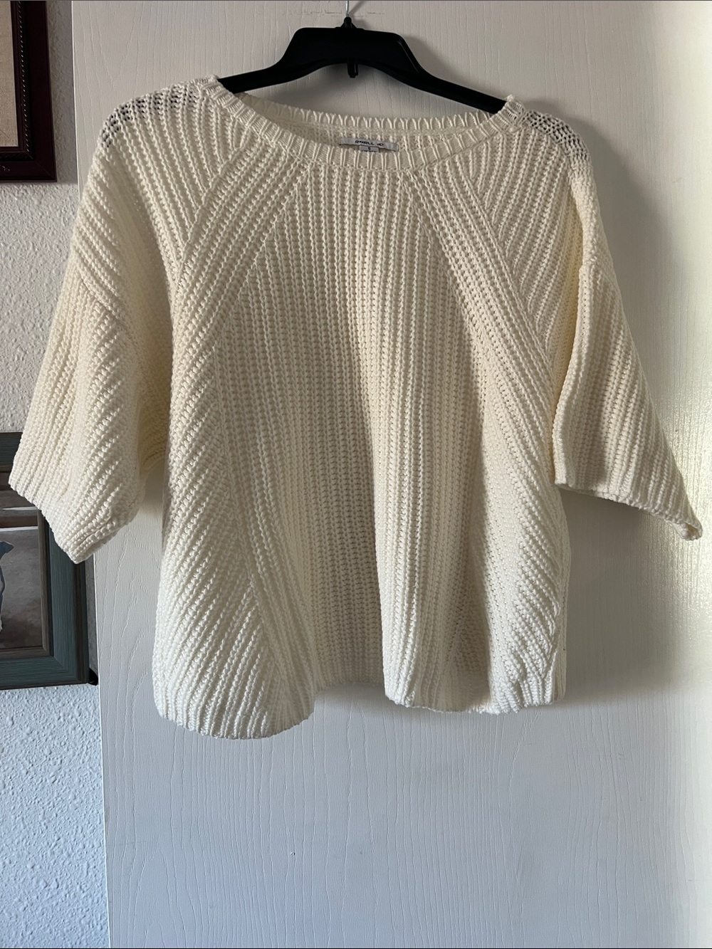 O'Neill Cream Ribbed Short-Sleeve Scoop Neck Sweater